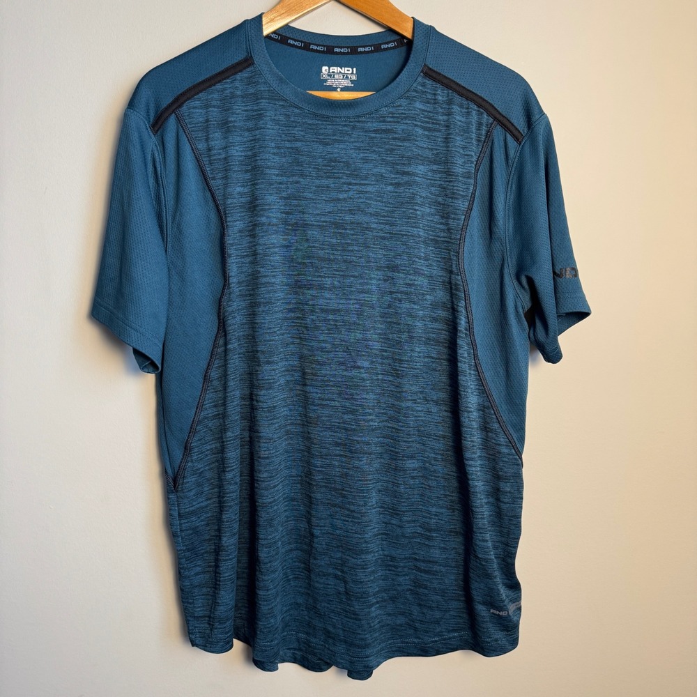 AND1 Mens Athletic T-Shirt XL Blue Marled Short Sleeve‎ Performance Tee Active